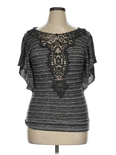 Pre-owned Almost Famous Short Sleeve Top Gray Keyhole Neckline Tops