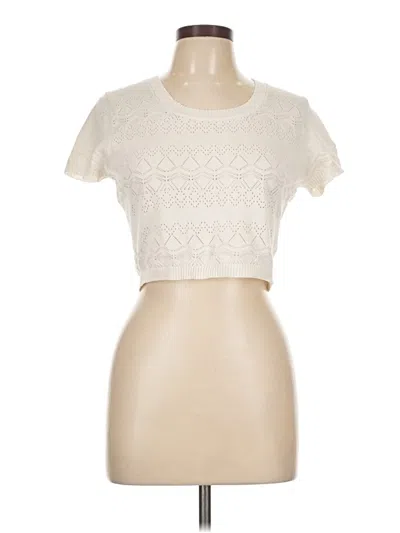 Pre-owned Almost Famous Short Sleeve Top Ivory Keyhole Neckline Tops In White