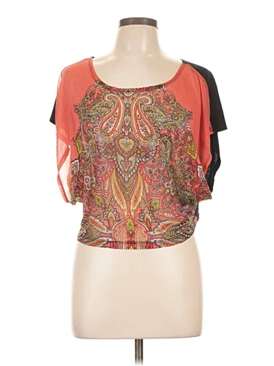 Pre-owned Almost Famous Short Sleeve Top Orange Cold Shoulder Neckline Tops