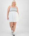 Almost Famous Trendy Plus Two-tone Smocked-bust Dress In White