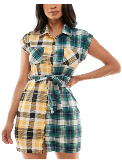 Almost Famous Womens Collared Short Shirtdress In Multi