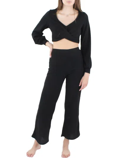 Almost Famous Womens Crop Top 2 Pc Pant Outfit In Black