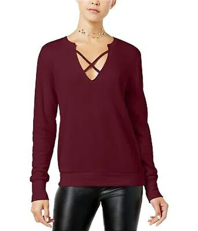 Pre-owned Almost Famous Womens Strappy Front Sweatshirt In Cabernet