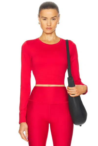 Alo Yoga Alosoft Crop Finesse Long Sleeve Tee In Bold Red