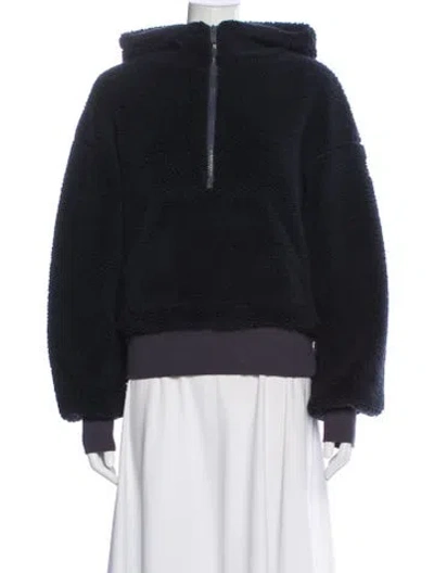 Pre-owned Alo Yoga Faux Fur Crew Neck Hoodie In Blue