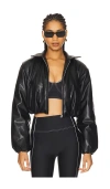 Alo Yoga Premier Faux Leather Bomber Jacket In Black