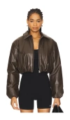 Alo Yoga Faux Leather Cropped Premier Bomber Jacket In Brown
