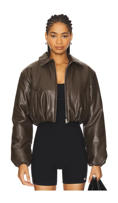 Alo Yoga Faux Leather Cropped Premier Bomber Jacket In Brown