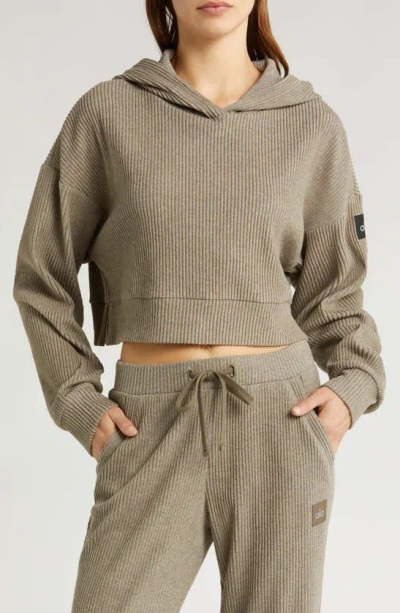 Alo Yoga Muse Rib Crop Hoodie In Olive Tree