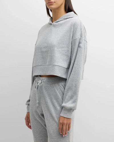 Alo Yoga Muse Ribbed Hoodie Sweatshirt In Gravel Heather