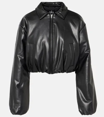 Alo Yoga Premier Faux Leather Bomber Jacket In Black