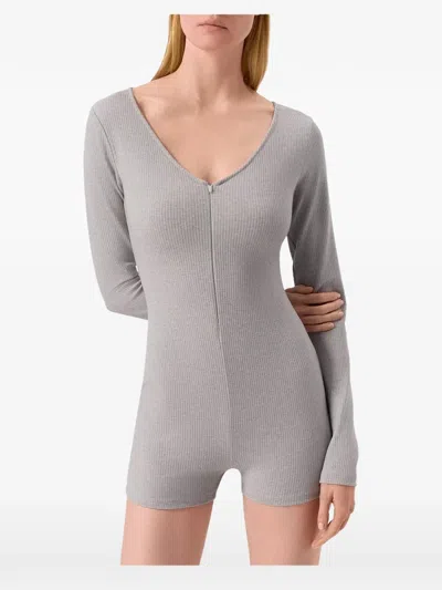 Alo Yoga Ribbed Long-sleeve Playsuit In Gray