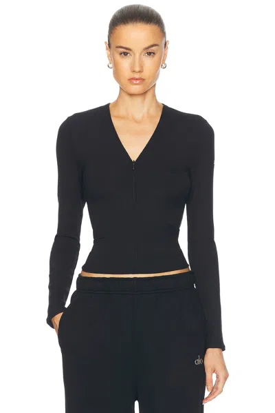 Alo Yoga Ribbed Mesmerize Long Sleeve Top In Black