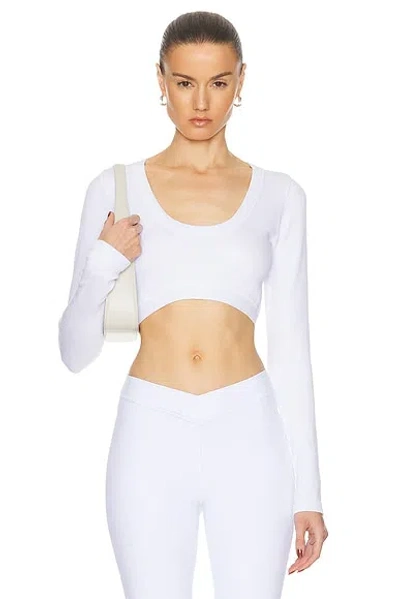 Alo Yoga Seamless Ribbed Cropped Serene Long Sleeve Top In White