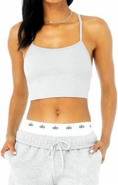 Alo Yoga Women Alosoft Ribbed Cropped Calm Tank In Athletic Heather Grey In White