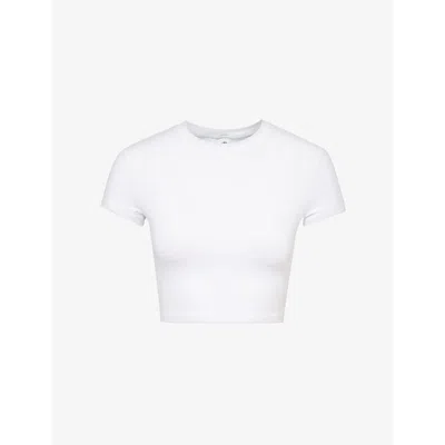 Alo Yoga Womens White Alosoft Finesse Round-neck Stretch-woven T-shirt
