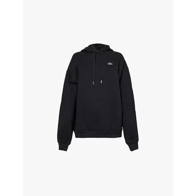 Alo Yoga Womens Accolade Kangaroo-pocket Cotton-blend Hoody Black