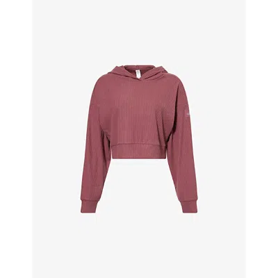 Alo Yoga Womens Burgundy Truffle Muse Cropped Stretch-jersey Hoody