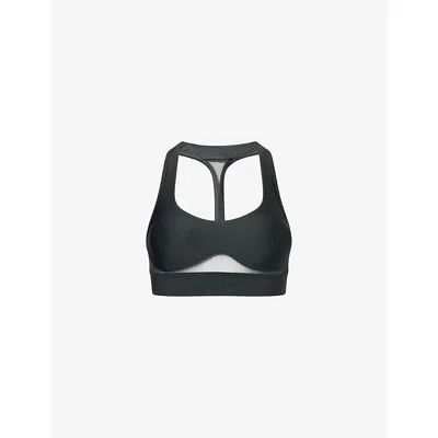 Alo Yoga Womens Charcoal Green Airlift Rebel Mesh-panelled Stretch-woven Bra