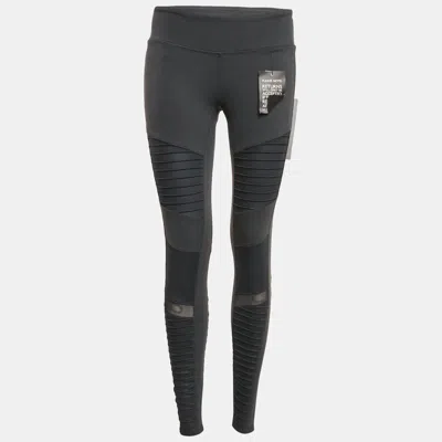 Alo Yoga Yoga Grey Jersey Mesh Detail Leggings In Black