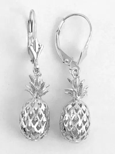 Pre-owned Aloha 14k Solid White Gold 3d Pineapple Earring W: (7.5 Mm) L: 1 1/4”(33 Mm) E415-50