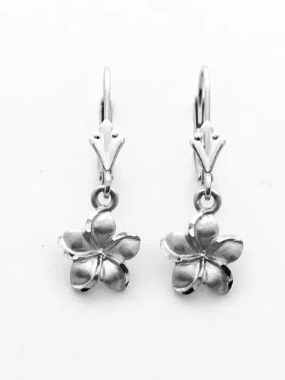 Pre-owned Aloha 14k Solid White Gold Hawaiian Plumeria Flower Earring W: 9 Mm L: 25 Mm E2512-1