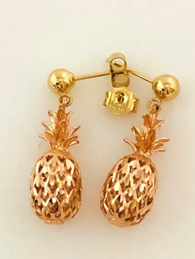 Pre-owned Aloha 7.5 Mm 3d Pineapple Earring L: 7/8” (22 Mm) 14k Solid Rose Gold E404-70