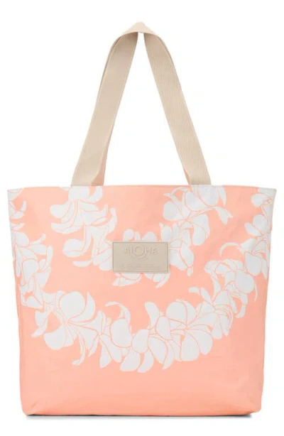 Aloha Collection Day Tripper Plumeria Lei Water Resistant Tote In Orange