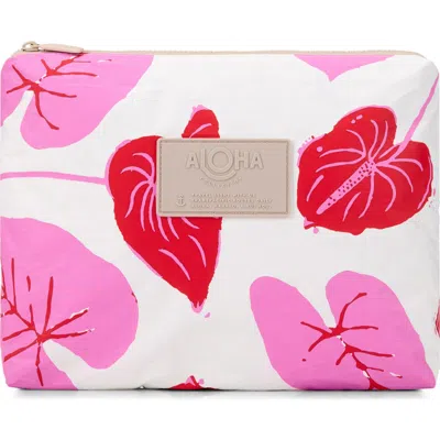 Aloha Collection Mid Anthurium Water Resistant Zip Pouch In Multi