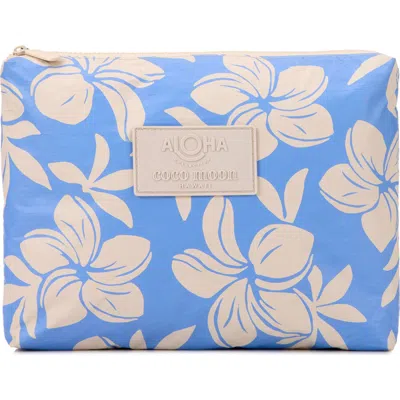 Aloha Collection Mid Plumeria Sream Water Resistant Zip Pouch In Blue
