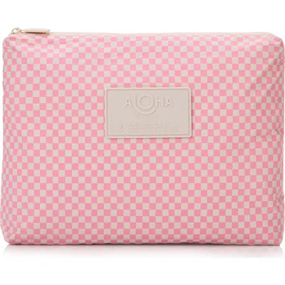 Aloha Collection Mid Tiny Check Water Resistant Zip Pouch In Pink