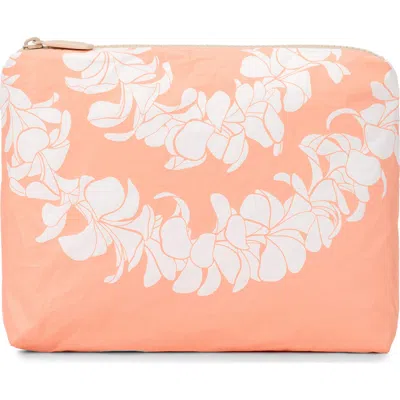 Aloha Collection Small Plumeria Lei Water Resistant Zip Pouch In Orange