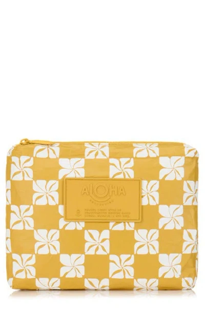 Aloha Collection Small Pua Check Water Resistant Tyvek® Zip Pouch In Yellow