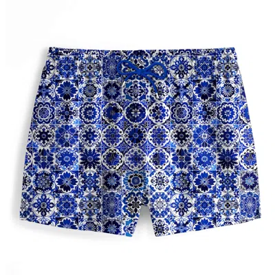 Aloha From Deer Men's Blue / Black Mosaic Swimming Shorts In Blue/black