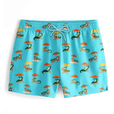 Aloha From Deer Men's Blue / Green Crocodiles On The Beach Swimming Shorts In Blue/green