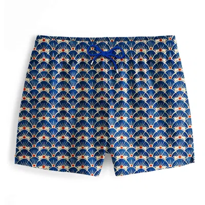 Aloha From Deer Men's Blue / Red / White Geometric Sunset Swimming Shorts In Blue/red/white