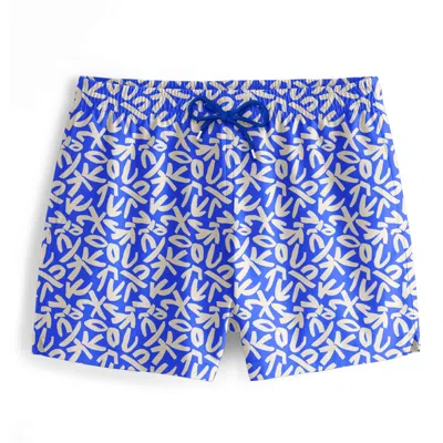 Aloha From Deer Men's Blue / White Blue Geometric Swimming Shorts In Blue/white