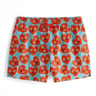 Aloha From Deer Men's Red / Blue Cute Hearts Swimming Shorts In Red/blue
