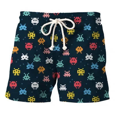 Aloha From Deer Men's Space Invaders Swimming Shorts In Blue