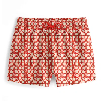 Aloha From Deer Men's Yellow / Orange / Neutrals Red Geometric Swimming Shorts In Yellow/orange