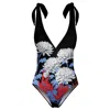 Aloha From Deer Women's Black / Blue / White Burning Petals Open Back Swimsuit