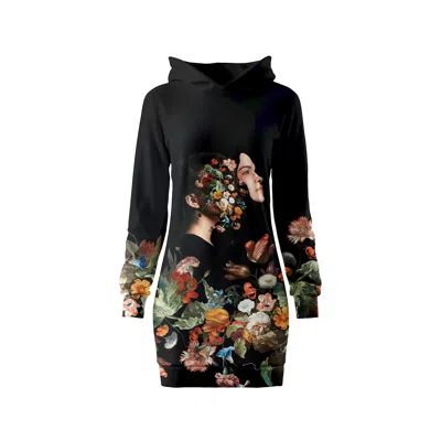 Aloha From Deer Women's Black / Brown / Green Boquet Face Oversize Hoodie Dress In Multi