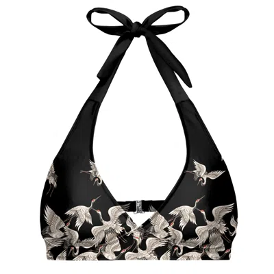 Aloha From Deer Women's Black Cranes Halter Neck Bikini Top