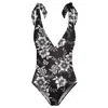 Aloha From Deer Women's Black Dark Flowers One Piece Swimsuit In Black