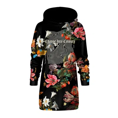 Aloha From Deer Women's Black Flowers Hoodie Oversize Hoodie Dress