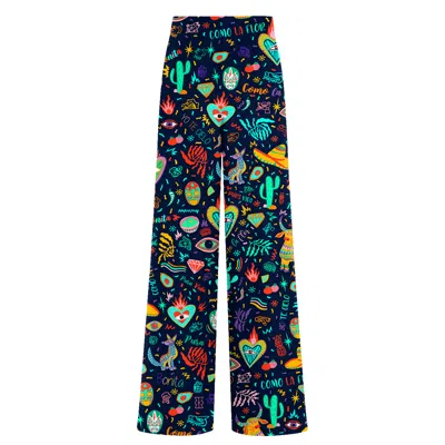 Aloha From Deer Women's Black / Green Colorful Mexico Long Loose Pants In Multi