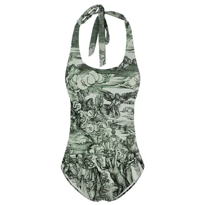 Aloha From Deer Women's Black / Green Durer Series Apocalypse Open Back Swimsuit In Black/green