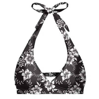Aloha From Deer Women's Black / Grey Dark Flowers Halter Neck Bikini Top In Black/grey