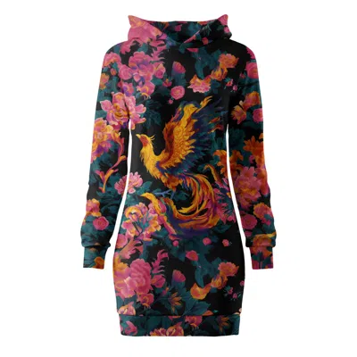 Aloha From Deer Women's Black / Pink / Gold Phoenix Garden Oversize Hoodie Dress