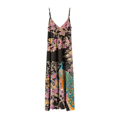 Aloha From Deer Women's Black / Pink Ornate Avian Maxi Dress In Multi